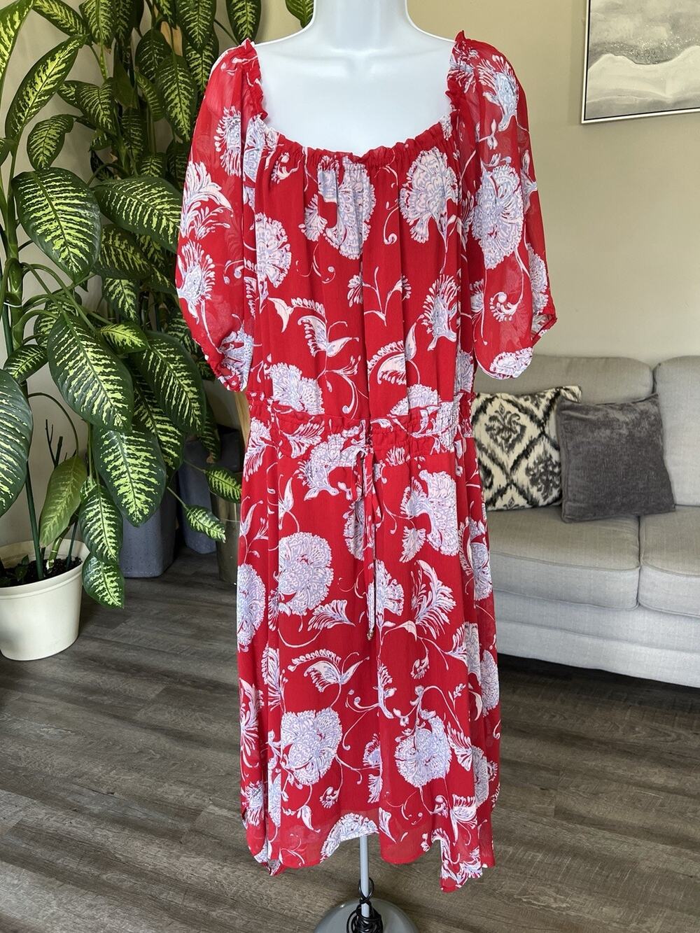 Tommy Hilfiger Red Floral Dress Sz 14W NWT